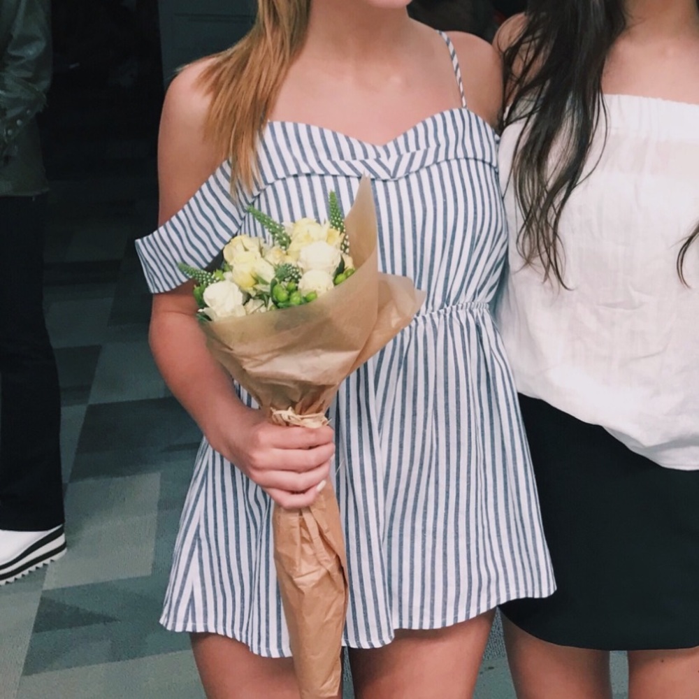 LF Blue and White Striped Romper
